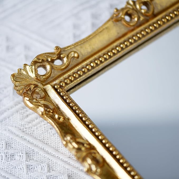 Funerom Vintage Decorative Mirror, Wall Mounted & Tabletop Makeup Mirror (Antique Gold, 8.8 x 6.8 inch)