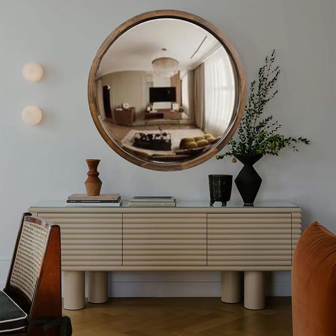 23.6 Inch Round Wall Mirror for Bathroom Large Circle Vanity Mirror for Wall Decor-Wooden Frame for Entryway Bedroom Living Room(Two-Tone Brown)