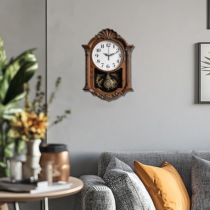 Retro Style Wall Clock Irregular Shape Decorative Brown Wall Clock Non-Ticking Clock for Home Office Decoration, 16.14×11.57 inch
