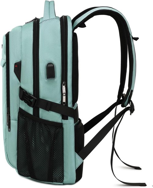 DUSLANG 17-Inch Water-Resistant Laptop Backpack for Travel | USB Charging Port & Clear Toiletry Bag - Green