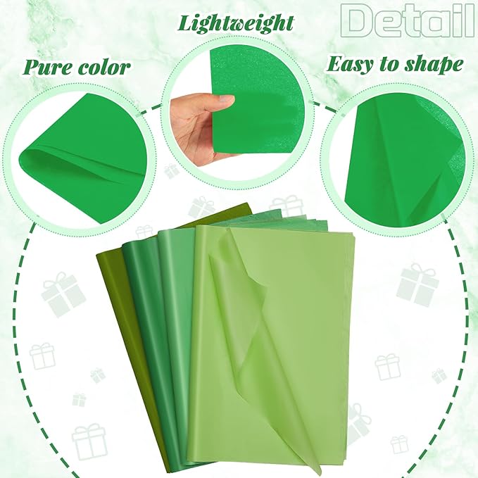 Qilery 500 Sheets Christmas Green Tissue Paper Bulk for Gift Bags 20 x 30 Inch Acid Free Wrapping Paper Sheets for Christmas Decoration DIY Crafts, Packing Supplies for Moving, Wedding Party