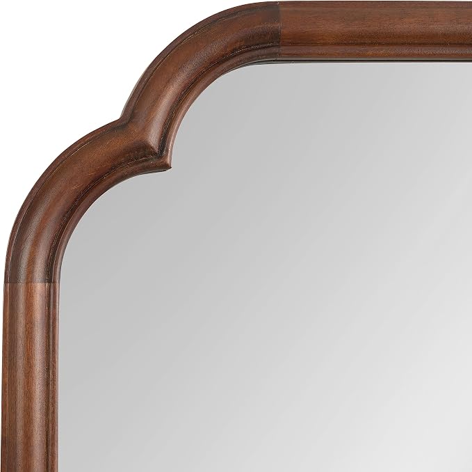 Kate and Laurel Glenby Traditional Scalloped Wall Mirror, 24 x 36, Walnut Brown, Wooden Farmhouse Bathroom Mirror with Rounded and Stepped Frame Profile