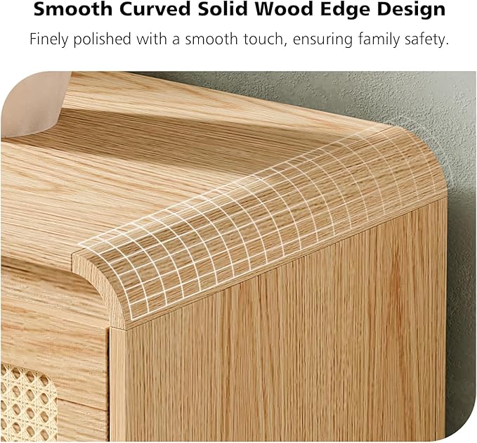 Mid Century Modern Dresser,Rattan 9 Drawers Dresser for Bedroom, 59" Wide Wood Dressers & Chests of Drawers/Curved Profile Design, Natural Texture for Bedroom, Living Room, Warm Wood