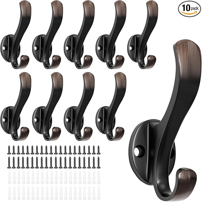 Coat Hooks Heavy Duty - Easy to Install Metal Towel Hooks Screw-in Wall Hooks for Hanging Hat, Towel, Key, Robe, Scarf, Bag, Cap (10 PCS Retro)