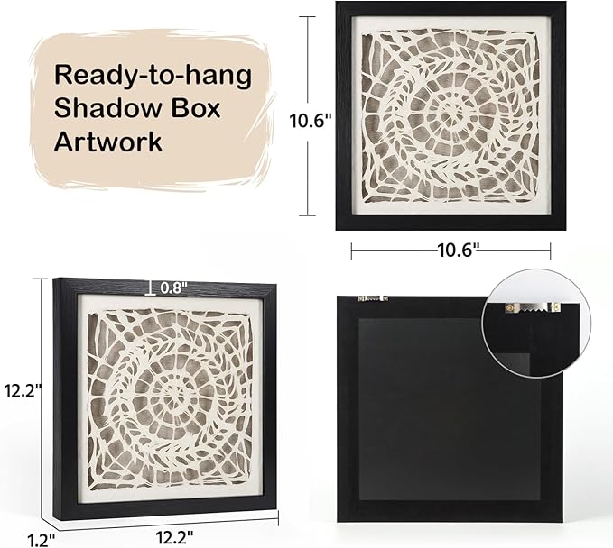 FOLKOR Black and White Abstract Wall Decor for Entryway Staircase Art Gallery, 12" Handmade Paper Artwork Eclectic Home Accent, Geometric Floating Shadow Box Wall Plaque Gift for Birthday Thanksgiving