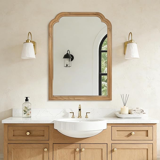 Wood Bathroom Mirror for Wall, 36 x 24 Inch Large Decorative Wall Mirror with Rustic Wooden Frame for Living Room, Vanity, Bedroom, Entryway, Farmhouse