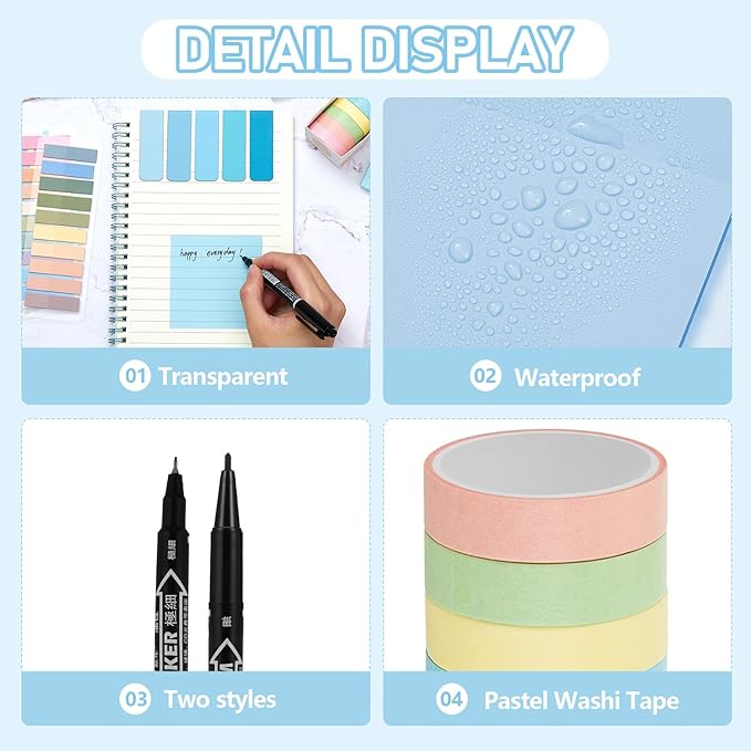 Sinload 60 Pcs Aesthetic Book Annotation Kit School Supplies Cute Pencil Case 12 Highlighter 5 Gel Pen 6 Mechanical Pencil 5 Magnetic Bookmark 1220 Pcs Sticky Note Tab Student Stationary(Light Blue)