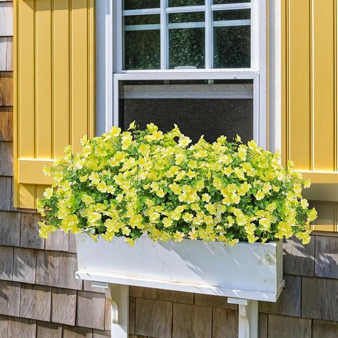 24 Bundles Artificial Flowers for Outdoors No Fade Fake Plants Faux Flowers for Spring Summer Decor, UV Resistant Artificial Outdoor Plants for Outside Planter Porch Balcony Patio Decor - Yellow