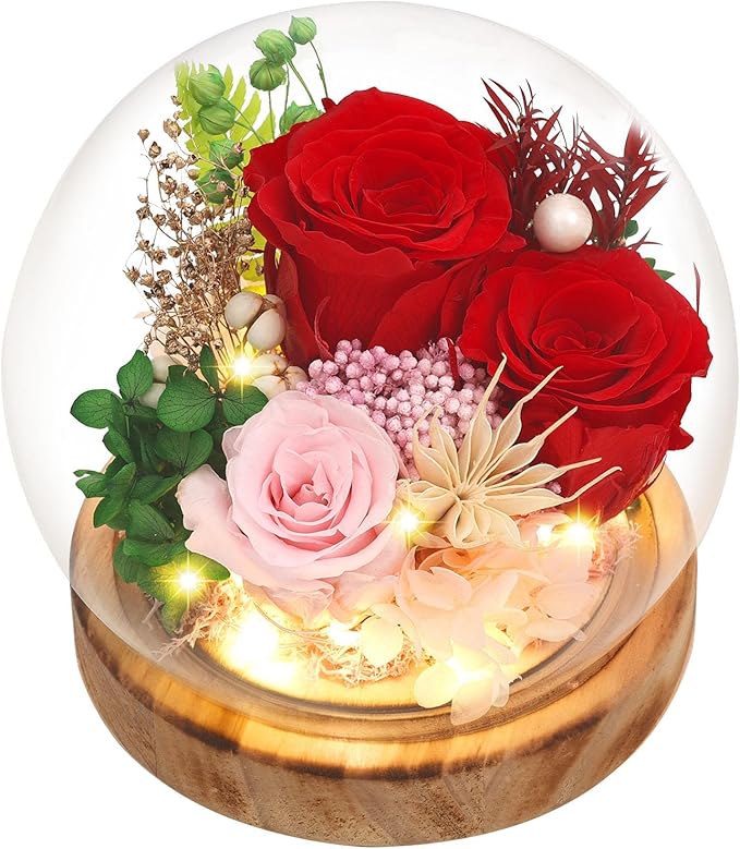 Preserved Flowers, Unique Rose flower Gifts Preserved Flower Gifts in Glass Dome for Women, Mom, Girlfriend and wife,Home Decor Gifts for Birthday, Mother’s Day, Anniversary, Christmas, Wedding.