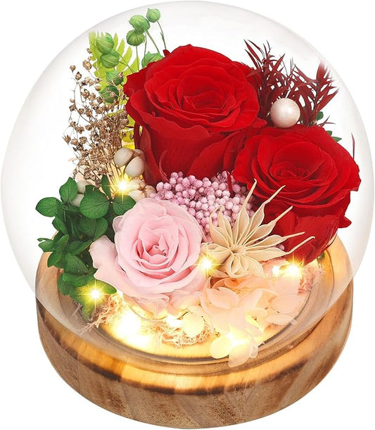 Preserved Flowers, Unique Rose flower Gifts Preserved Flower Gifts in Glass Dome for Women, Mom, Girlfriend and wife,Home Decor Gifts for Birthday, Mother’s Day, Anniversary, Christmas, Wedding.