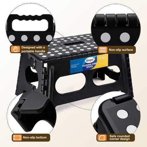 Korpai 9" Folding Step Stool - Extra Wide 15-Inch Non-Slip Design | Holds Up to 300 lbs, Compact & Portable