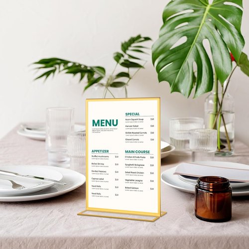Gold Acrylic Sign Holders by [Brand Name] - 8 Pack | Double-Sided 8.5x11 Inch Table Display Frames for Weddings & Events