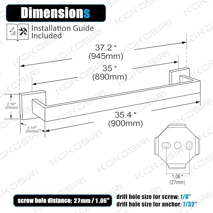 KOKOSIRI 36-Inch Towel Bars for Bathroom Kitchen Towels Holder Wall Mount SUS304 Stainless Steel Towel Rack, Champagne Bronze B4003CPG-L36