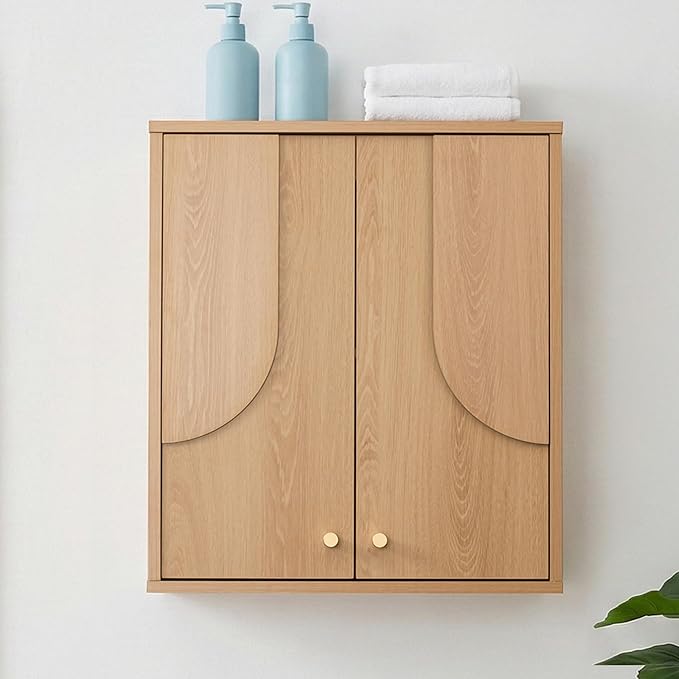 VANIRROR Arched Wood Medicine Cabinet with Soft Close - Premium 25 Lbs Japandi Wall Cabinet - French Cleat Over The Toilet Organizer for Bathroom, Coffee Bar & Entryway