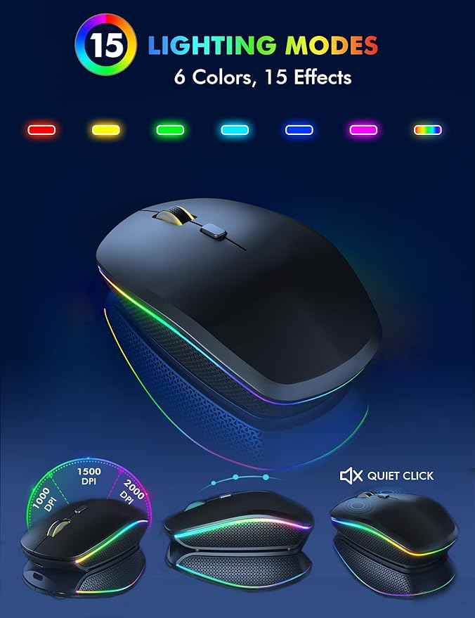 Wireless Keyboard and Mouse Combo, RGB Backlit, Rechargeable & Light Up Letters, Full-Size, Soft Typing, Sleep Mode, 2.4GHz Quiet Keyboard Set for Mac, Windows, Laptop, PC, Trueque (Black)