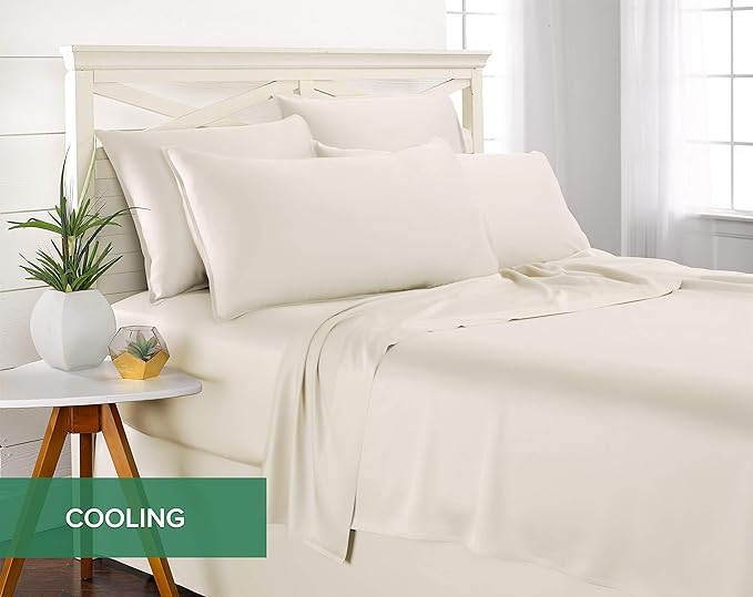 Pure Bamboo Full Sheets, Genuine 100% Organic Viscose Derived from Bamboo Bed Sheet Set, Luxuriously Soft & Cooling, Double Stitching, 2 Year Quality Promise (Full, Ivory)