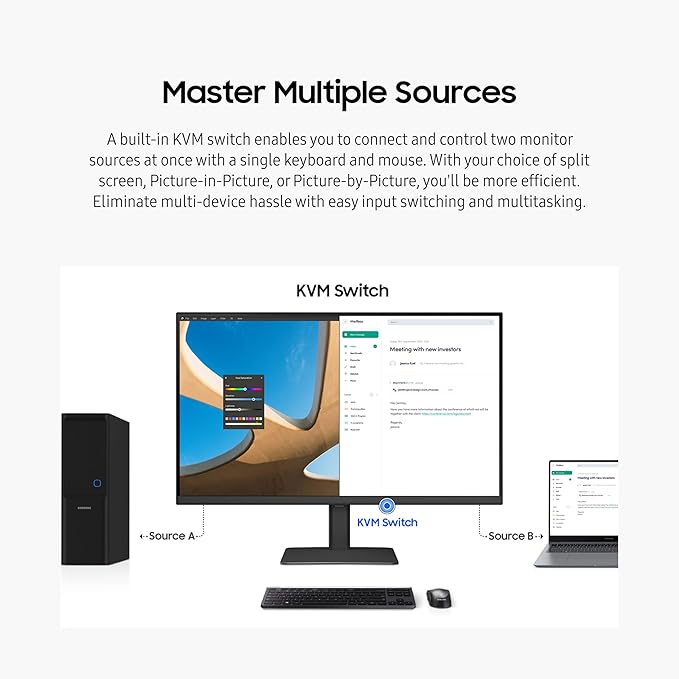 SAMSUNG 27" ViewFinity S6 (S60UD) Series QHD High Resolution Computer Monitor, 100Hz, HDR10, USB-C, Built-In LAN Port, Daisy Chain Support, Easy Setup, Height Adjustable Stand, LS27D606UANXGO, 2024