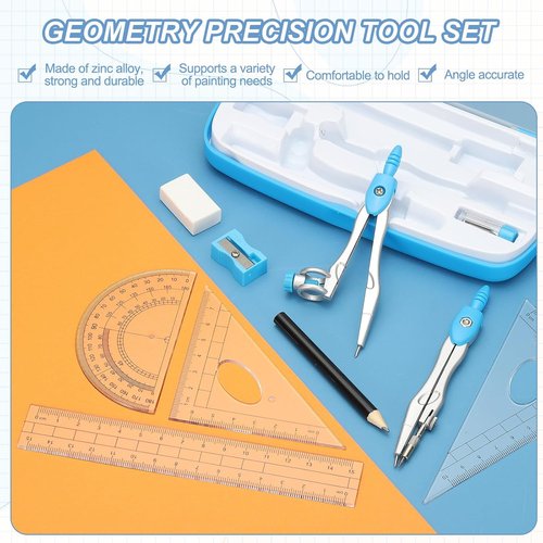 PATIKIL Geometry Tool Set - 11-Piece Precision Compass Kit with Shatterproof Storage Box | Orange