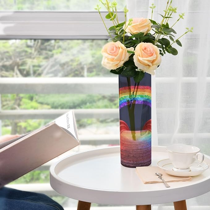 Colorful Printed Pattern Plastic Cylinder Vase 11.8 x 3.9 Inch Home Decor Vases Unbreakable Vase for Wedding Home Kitchen Living Room Decor