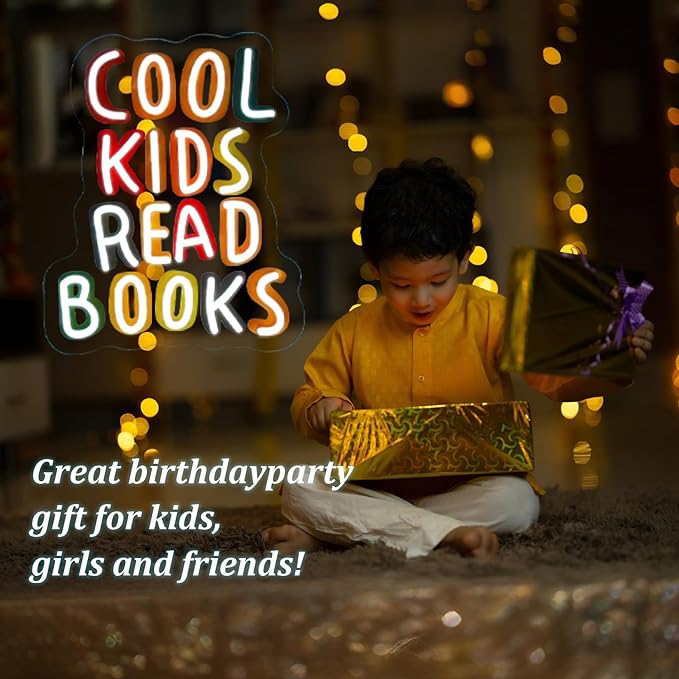 Cool Kids Read Books UV Neon Sign, Handmade Light Up USB 3D Wall Art Wall Decor Sign Light for Book Club Classroom Read Corner Kid's Reading Study Room Home Library Librarian Bookworm Gift-15.7"x12.6"