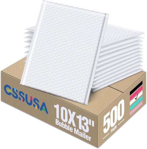 GSSUSA White Bubble Mailers - 10x13 Self-Seal Padded Envelopes | 500 Pack for Small Business Shipping