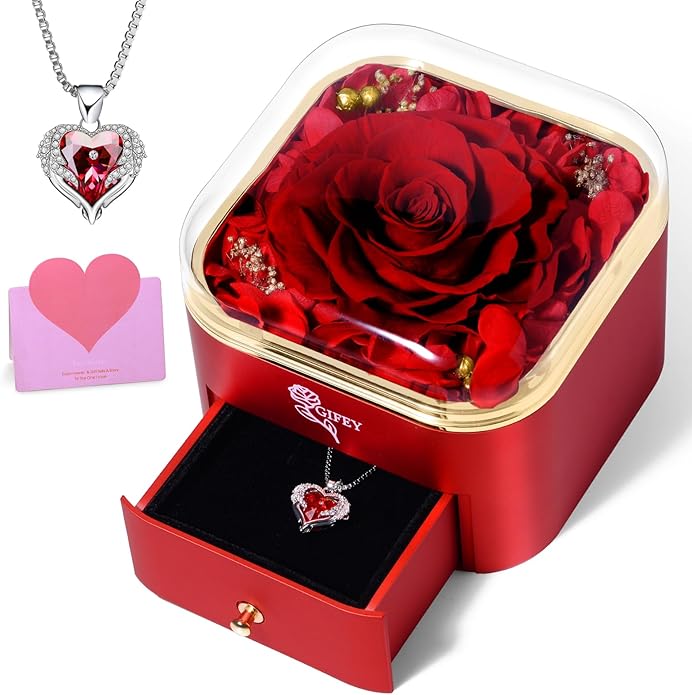 Mothers Day Mom Gifts,Eternal Rose Flower with Necklace Gifts for Women,Mother, Grandma,Wife and Girlfriend, Birthday Gift,Wedding, Thanksgiving Gift