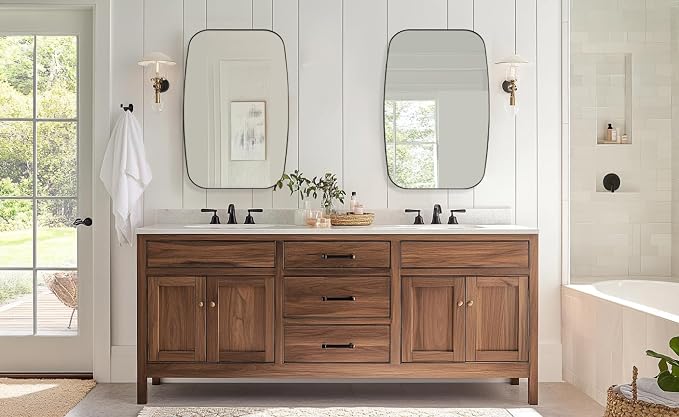 ANDY STAR Brushed Bronze Bathroom Mirror, 24x30 Oblong Mirror with Stainless Steel Metal Frame, Oval Vanity Mirror for Over Sink, Modern Anti Rust Wall Mounted