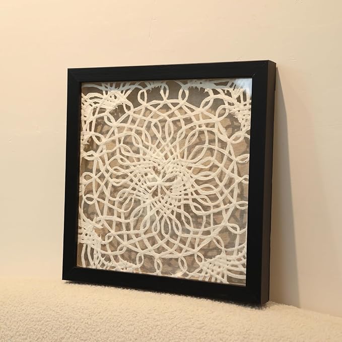 FOLKOR Black and White Framed Wall Art for Living Room, 12" Boho Home Decor Abstract Mandala Artwork, Handmade Rice Paper Shadow Box Art Accent for Housewarming Wedding Gift