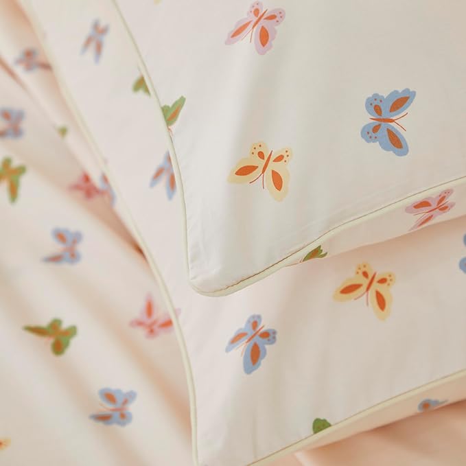 Brandream Bed Sheets for Queen Size Bed, 4 Pieces 100% Egyptian Cotton Farmhouse Sheet Set Butterfly Print Bed Deep Pockets (Cream Ivory)