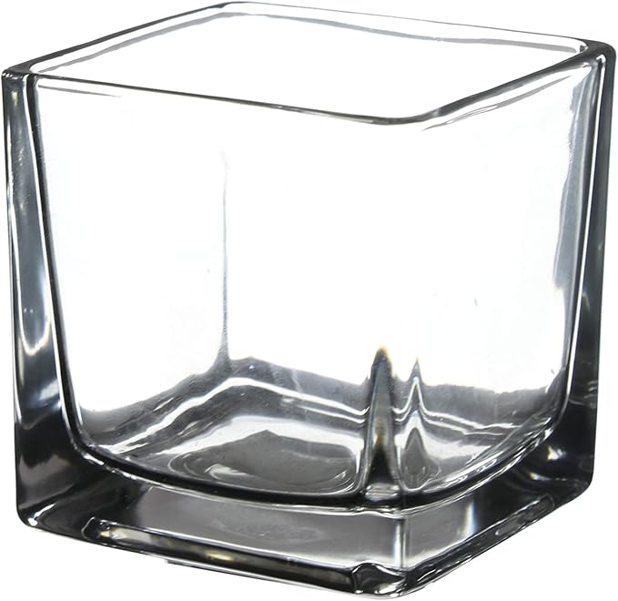 WGV 3 Inch Clear Square Cube Glass Votive Candle Holder Vase, Small Tiny Mercury Tea Light Terrarium Décor 3x3”, 1 Pc