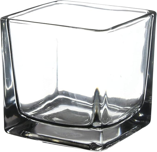 WGV 3 Inch Clear Square Cube Glass Votive Candle Holder Vase, Small Tiny Mercury Tea Light Terrarium Décor 3x3”, 1 Pc