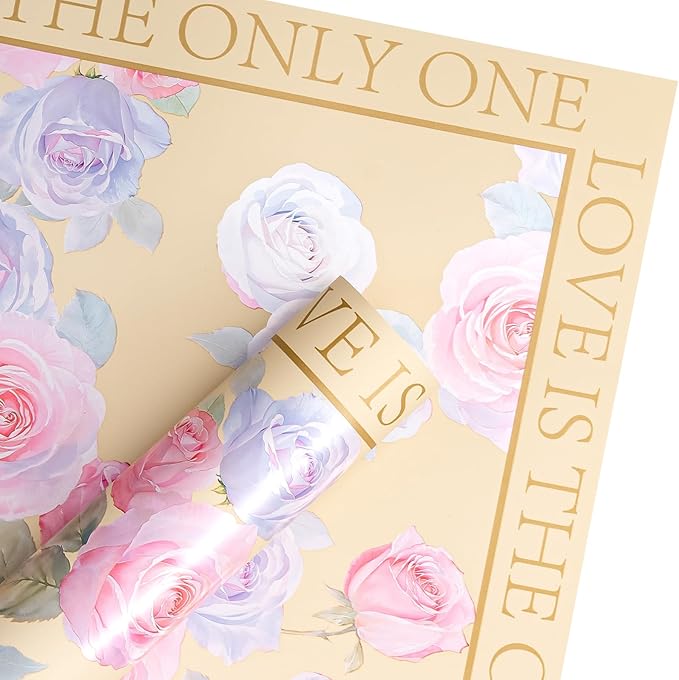 WRAPAHOLIC 20 Sheets Champagne Flower Wrapping Paper - 22.4 x 22.4 inch Rose Design Water-Resistant Floral Bouquet Wrapping Paper, Florist Supplies Packaging for Wedding Birthday Gift DIY