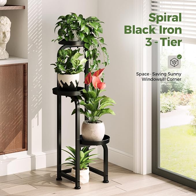Bamworld Tall Plant Stand Indoor Outdoor, Corner Metal Flower Pot Stands for Multiple Plants, 3 Tier Heavy Duty Plant Shelf for Patio Garden Balcony Living Room Bedroom