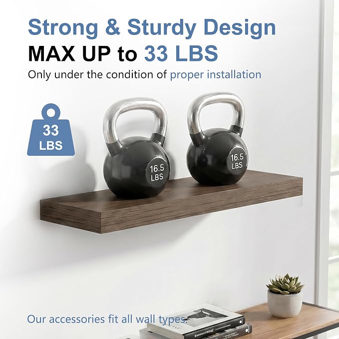 Floating Shelves for Wall, Bathroom Shelves Over Toilet, Wall Shelves & Book Shelf for Room, Hanging Shelf, Modern Wooden Mounted Floating Shelves, 24x7x1.5 in (Smoke Gray, Set of 2)