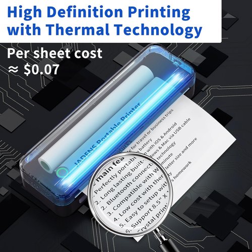 JADENS Bluetooth Thermal Printer - Portable Inkless Wireless Printer for iOS & Android | 8.5" X 11" US Letter