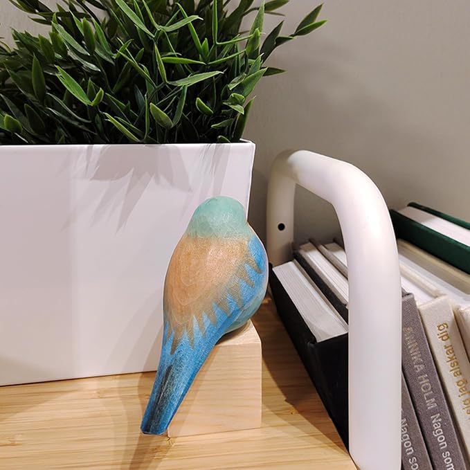 WEAUSUP Hand Carved Wooden Bird Figurine Gift for Family | Hand carved wood bird statue with delicate paint,home shelf decor gift(Lilac-breasted Roller)