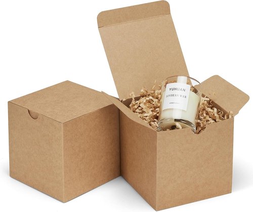 Eupako Gift Boxes - 25 Pack Brown Kraft Paper Boxes with Lids for Parties, Weddings & Crafts | 4x4x4 Inches