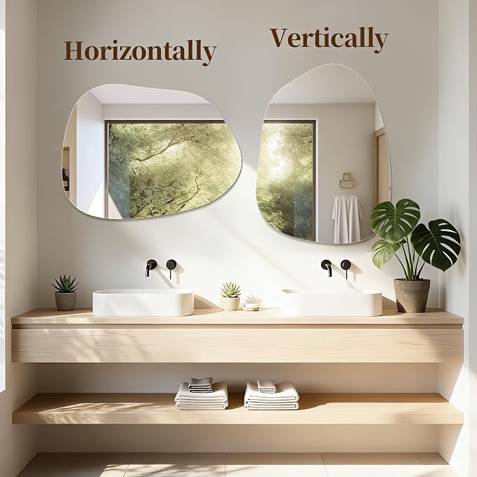 Niccy Irregular Mirror, 24"x32" Asymmetrical Bathroom Mirror, Decorative Modern Mirrors for Bathroom, Bedroom, Living Room, Entryway, Frameless Vanity Mirror, Unique Wall Mounted