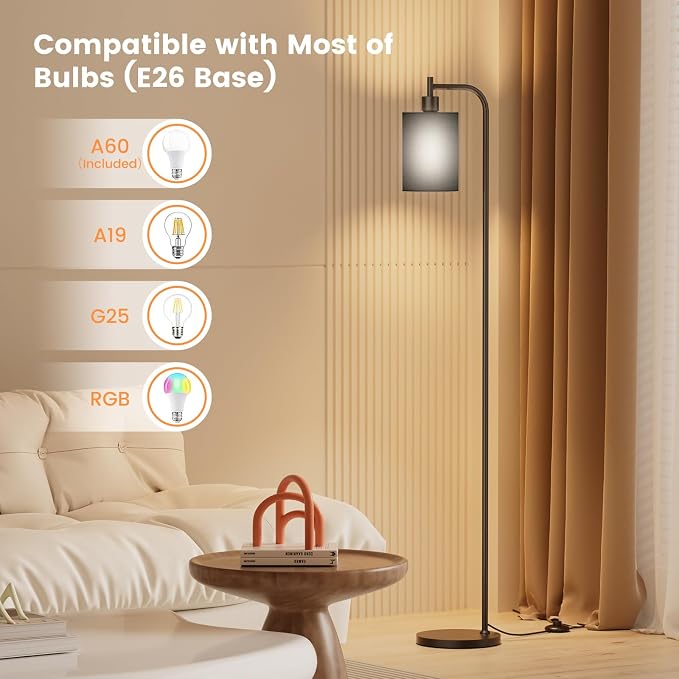 SIBRILLE Floor Lamp with Linen Shade, Dimmable Tall Standing Lamp with Remote Control & 3 Color Temperatures, Modern Floor Lamps for Living Room Bedroom Office Corner, 9W LED Bulb Included