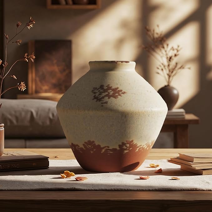 Ceramic Rustic Farmhouse Decor, Pottery Decorative Flower Vases, Boho Vase for Centerpieces,Office, Living Room, Dining Table, Entryway, Shelf, Mantel(Height 6.7 inch-Rustic)