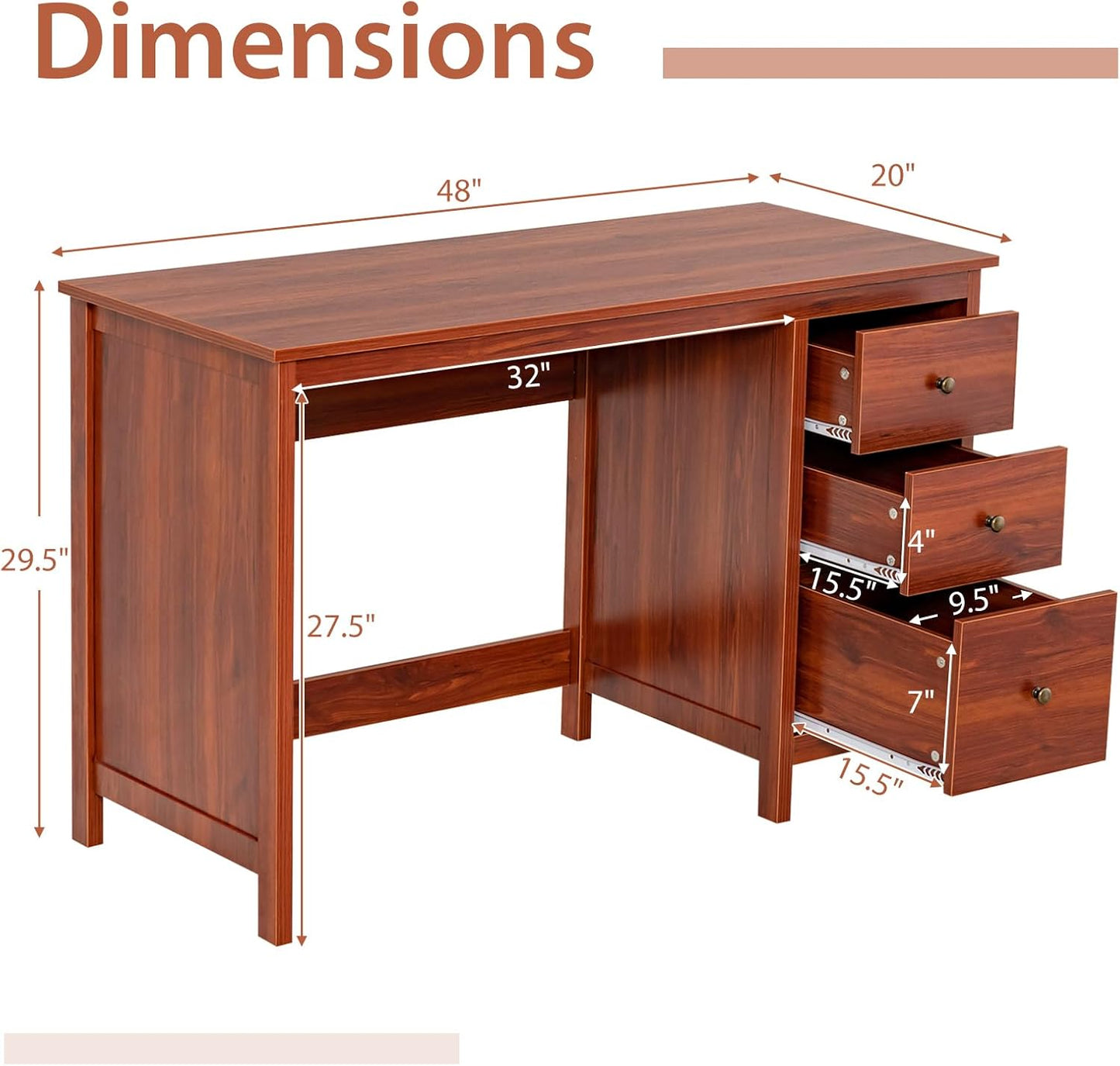 Tangkula Computer Desk - Modern Home Office Desk with 3 Storage Drawers | Compact Writing Workstation