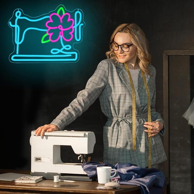 Floral Sewing Machine Neon Sign for Wall Decor Colorful Floral Led Sign Tailor Sewing Machine Led Light Flower Neon Light for Bedroom Girl's Room Sewing Room Tailor Shop Craft Room Flower Shop