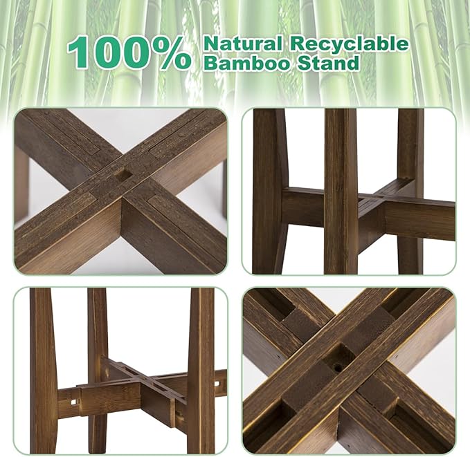 Rnined Plant Stand Indoor, Bamboo Plant Shelf, Adjustable Corner Plants Flower Holders Single Floor Plant Stand, Fits 8 to 12 Inches Pots,(Pot & Plant Not Included)(walnut)