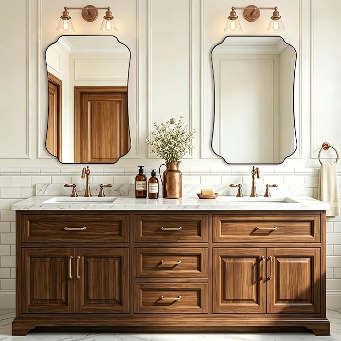 ANDY STAR Bronze Bathroom Mirror 24x36 Inches, Rustic Scalloped Wall Mirror with Distinctive Notched Edge, Decorative Accent Mirror for Bathroom, Entryway or Living Room