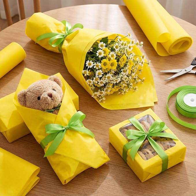 Qilery 500 Sheets Yellow Tissue Paper Bulk for Gift Bags 15 x 20 Inch Acid Free Christmas Packaging Wrapping Paper Sheets for Yellow Party Decoration DIY Craft, Bouquet, Pastry, Wedding