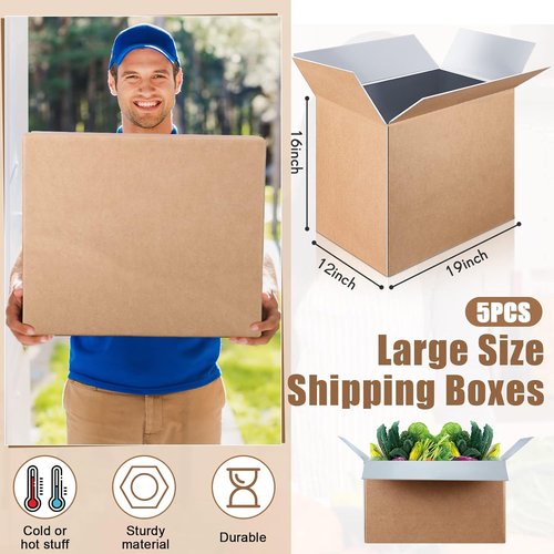 Henoyso Large Insulated Shipping Box - 5 Pcs 19" x 12" x 16" for Frozen Food with Foil Liner