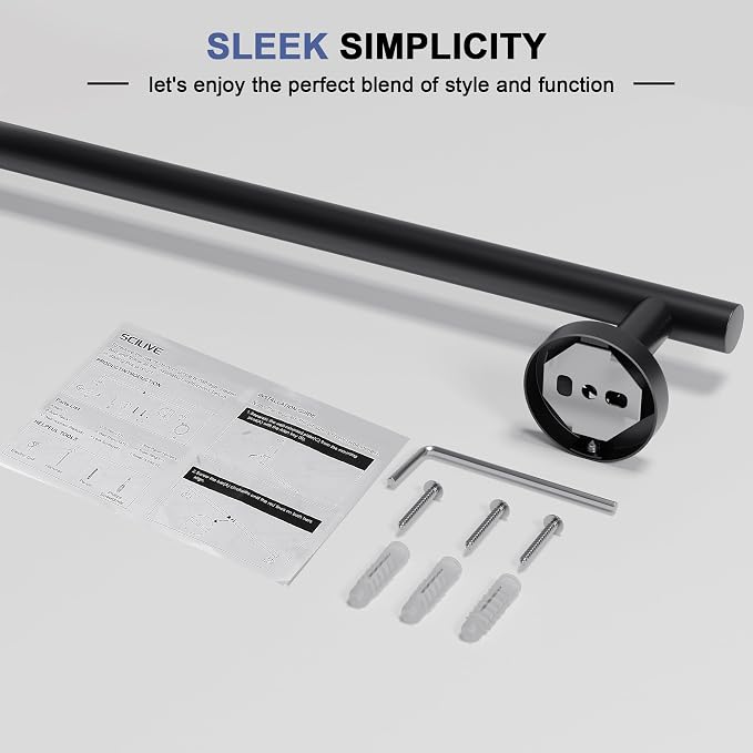 Matte Black Towel Bar, 24 Inch Towel Racks for Bathroom Wall Mounted, SUS304 Stainless Steel Bathroom Towel Holder, Total Length 26.4 Inch Towel Bars