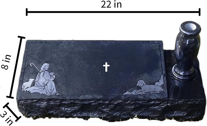 Black Granite Headstone with Vase for Memorialization,headstones for Graves Granite Memorial Stone 22X8X3inch