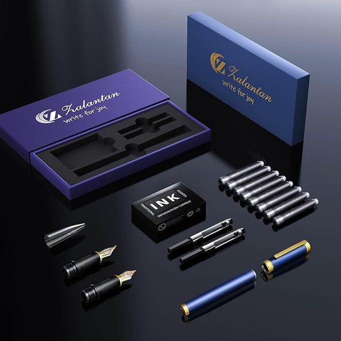 Zalantan Fountain pen, Stunning luxury pen, Nice pen gift, pure copper heavy feel Office Executive Pen Smooth Writing Pens for Men Funcy Pens with Gift Case 10 black cartridges (Red)