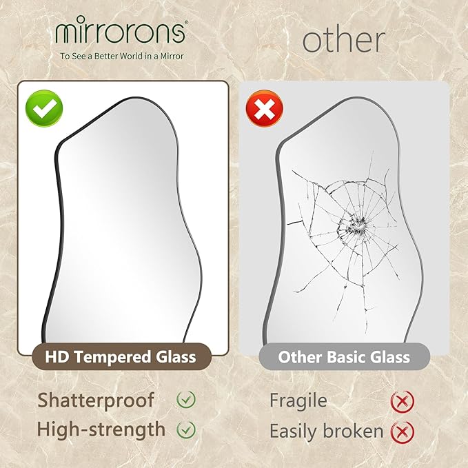 Mirrorons Irregular Wall Mirror 63×24, Black Asymmetrical Decorative Bathroom Mirror, Cloud Mirror, Modern Vanity Mirror, Shatterproof Black Mirror